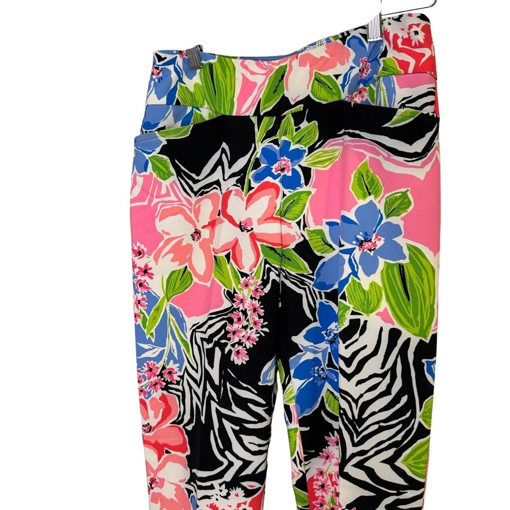 IBKUL Pants Womens 4 Multicolor Tropical Floral Ankle Slim Pull On Stretch - Picture 3 of 7